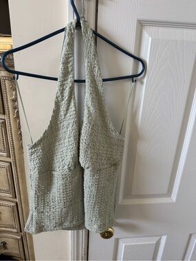 Textured Halter Top Pant Set  in Light Sage Green